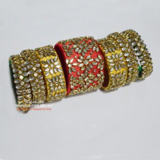 KBangle398 7 Pcs Three Color Kundan Bangle Set