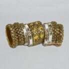 KBangle398a 8 pcs of yellow & white kundan bangles with kara