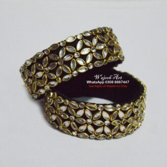 KBangle399 Pair of black kundan karas