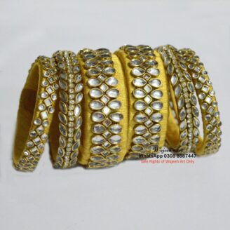 KBangle400 6 pcs of yellow kundan bangle set