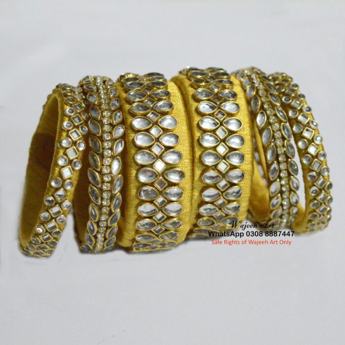 KBangle400 6 pcs of yellow kundan bangle set