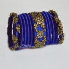 KBangle401a 8 pcs of royal blue kundan bangle set with karas