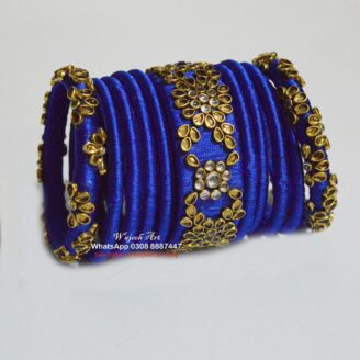 KBangle401a 8 pcs of royal blue kundan bangle set with karas