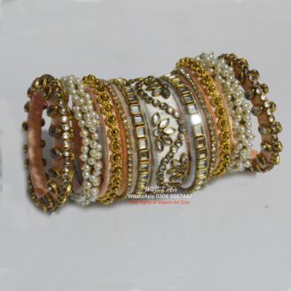 KBangle409 White and Peach Kundan Bangles