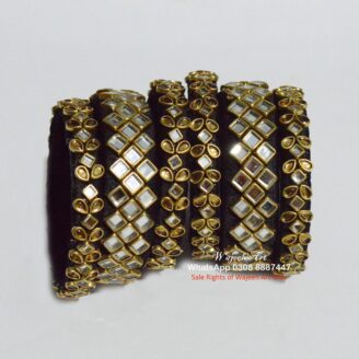 KBangle410 6 Pcs of Black Kundan Bangles