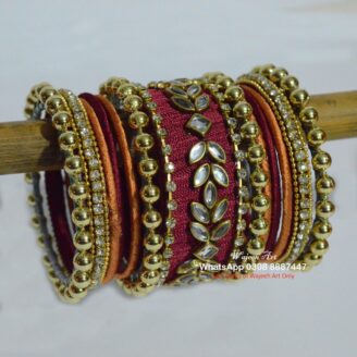 KBangle411 Red & Orange Kundan Bangle Set