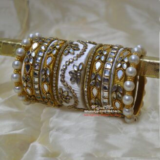 KBangle416 White & Gold Kundan Bangle Set With Pearls