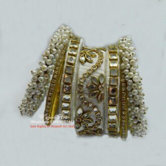 KBangle413 All White Kundan Bangle Set With Pearls