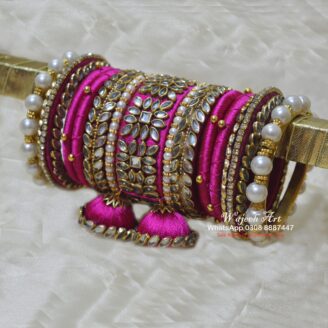 KBangle414 Pink Kundan Bangle Set