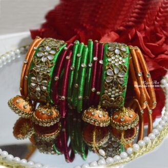 KBangle417 Three Color Kundan Banle Set With Tassels