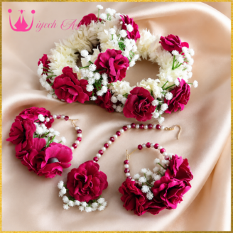FJewel41 White & Pink Flower Jewellery Set With Gajray