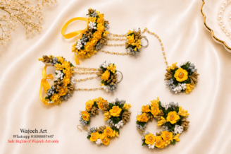 FJewel 52 Handmade Yellow Flower Bali & Bindya Jewellery Set