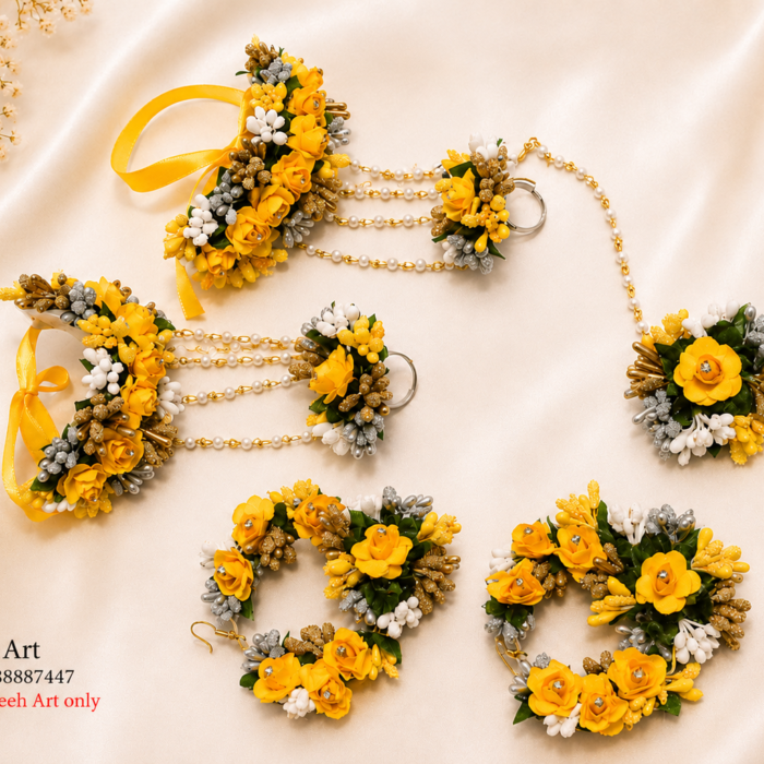 doughjewellery26 FJewel 52 Handmade Yellow Flower Bali & Bindya Jewellery Set