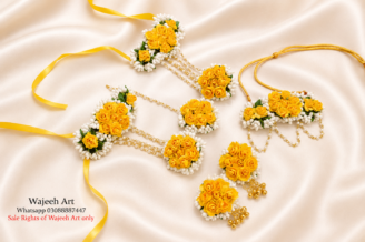 FJewel53 All Yellow Artificial Flower Jewellery Set With Bindaya