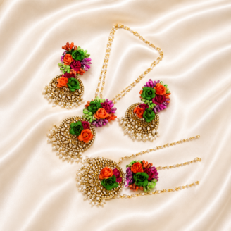 FJewel51 Multicolor Flower Jewellery Set With Kundan Work