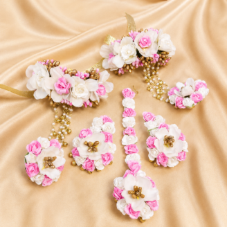 FJewel58 White & Pink Handmade Flower Jewellery With Pearls