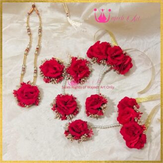 FJewel44 Red Rose Dough Flower Jewellery Set For Wedding