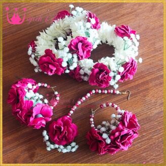 FJewel41 White & Pink Flower Jewellery Set With Gajray