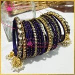 KBangle392 Purple Kundan Bangle Set with Tassels