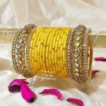 KBangle424 Yellow Kundan Bangle Set
