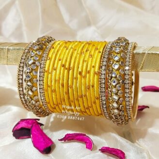 KBangle424 Yellow Kundan Bangle Set