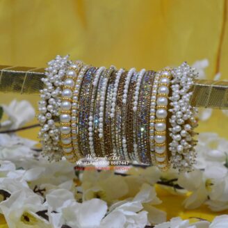 KBangle445 White Zircon & Pearl Bangle Set