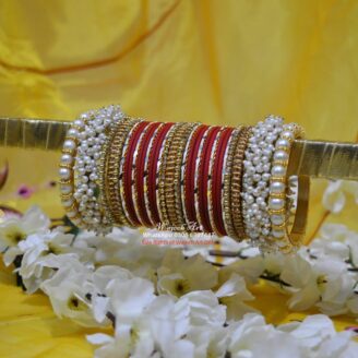 KBangle444 Red Pearls Bangle Set