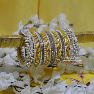 KBangle441 Yellow Pearls and Zircon Bangle Set