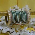 KBangle427 Green Pearl and Zircon Bangle Set