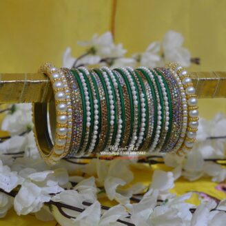 KBangle427 Green Pearl and Zircon Bangle Set