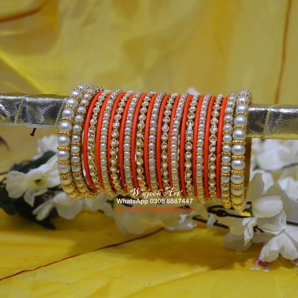 KBangle442 Orange Pearls Bangle Set