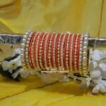KBangle442 Orange Pearls Bangle Set