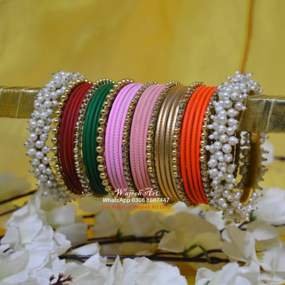 Kbangle421 6 colors Kundan Bangle Set With Pearls