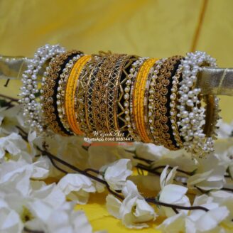 GBangle197 Gota Bangle Set with Pearls and Kundan Bangles