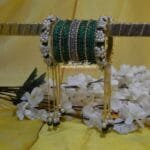 KBangle438 Green and Silver Pearl Bangle Set