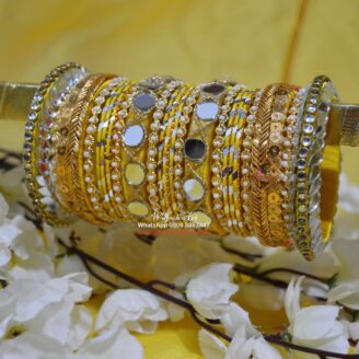 GBangle196 Yellow Gota Bangles with Mirror work