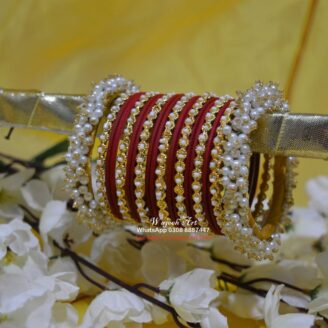 Kbangle429 Maroon Pearls Bangle Set