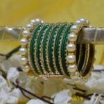 KBangle428 Green Bangle Set with Big Pearls