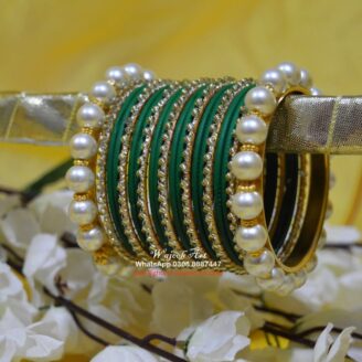 KBangle428 Green Bangle Set with Big Pearls