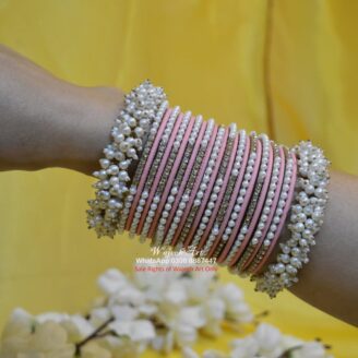 KBangle426 Baby Pink Pearls Bangle Set