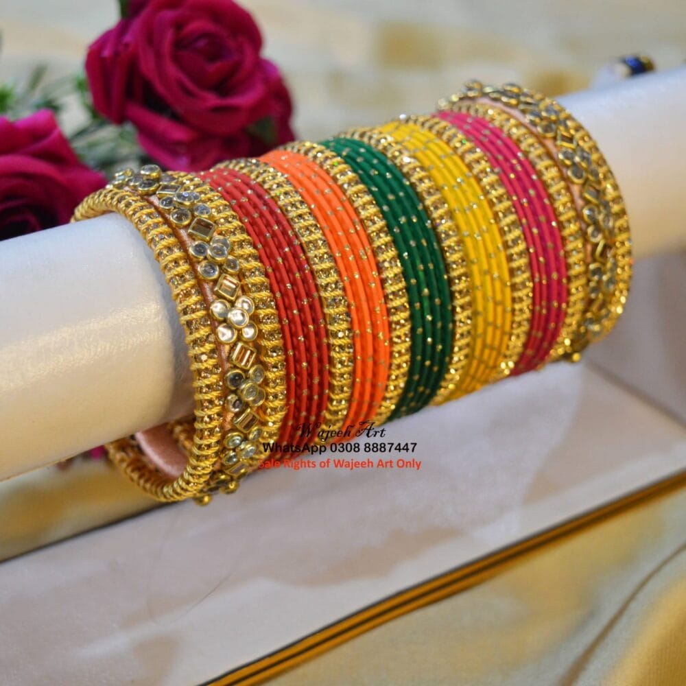 KBangle456 Satrangi Metal & Kundan Bangle Set For Eid