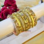 KBangle458 Lemon Green Zircon and Kundan Bangle Set