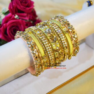 KBangle458 Lemon Green Zircon and Kundan Bangle Set