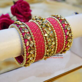 KBangle450 Shocking Pink Metal and Zircon Bangle Set
