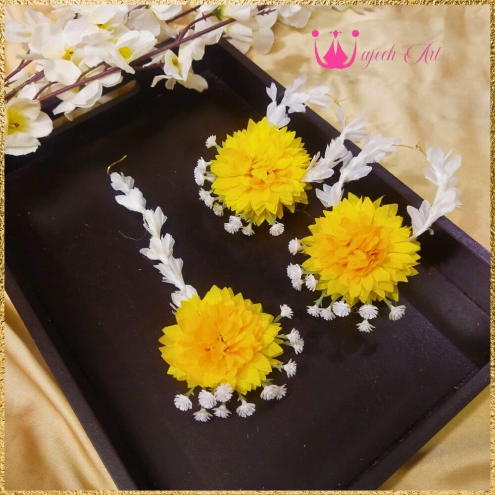 FJewel66 Yellow Handmade Artificial Flower Jewellery for Mayoon