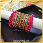 Kbangle460 Pink Pearl Kundan Bangle Set