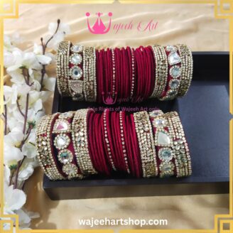 Kbangle461 Bridal Zircon Kundan Bangle Set