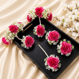 FJewel72 Shocking Pink Bridal Artificial Flower Jewellery Set