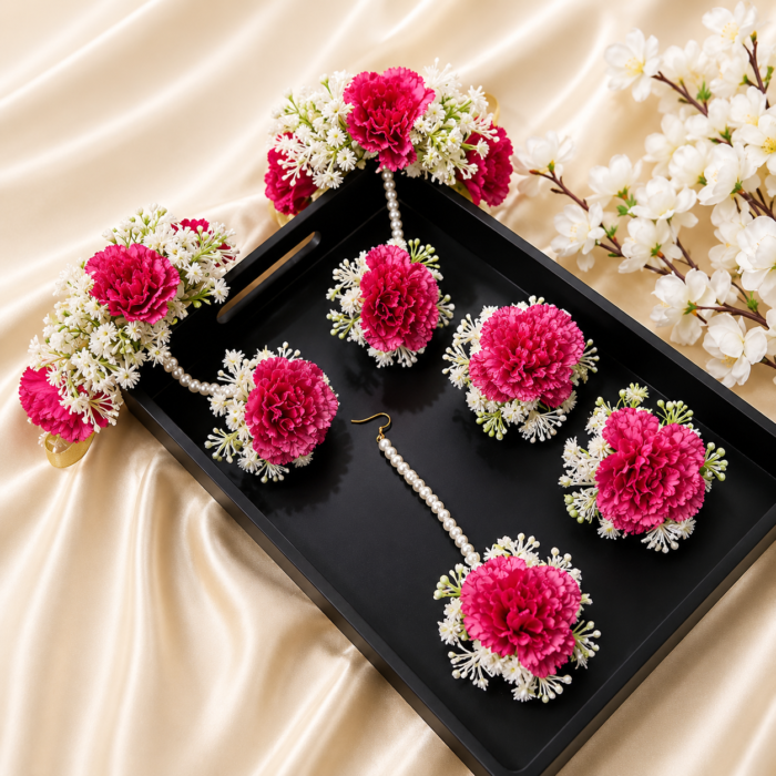 FJewel72 Shocking Pink Bridal Artificial Flower Jewellery Set