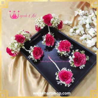 FJewel72 Shocking Pink Bridal Handmade Artificial Flower Jewellery Set